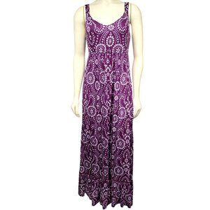 New Soma Purple Sleeveless Maxi Dress Boho Rayon Floral Pockets Flare Tank Small
